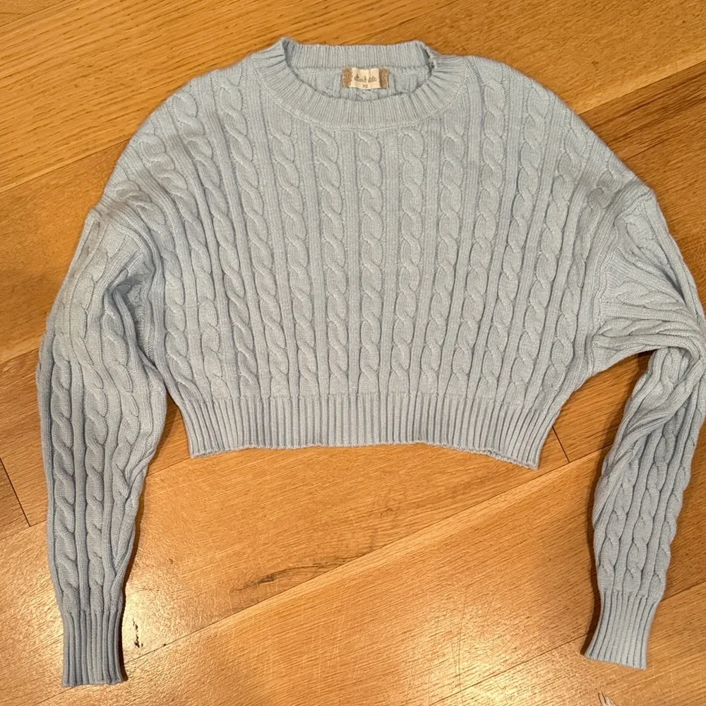 Altar'd State Light Blue Cropped Cable Crewneck Sweater - Picture 1 of 2